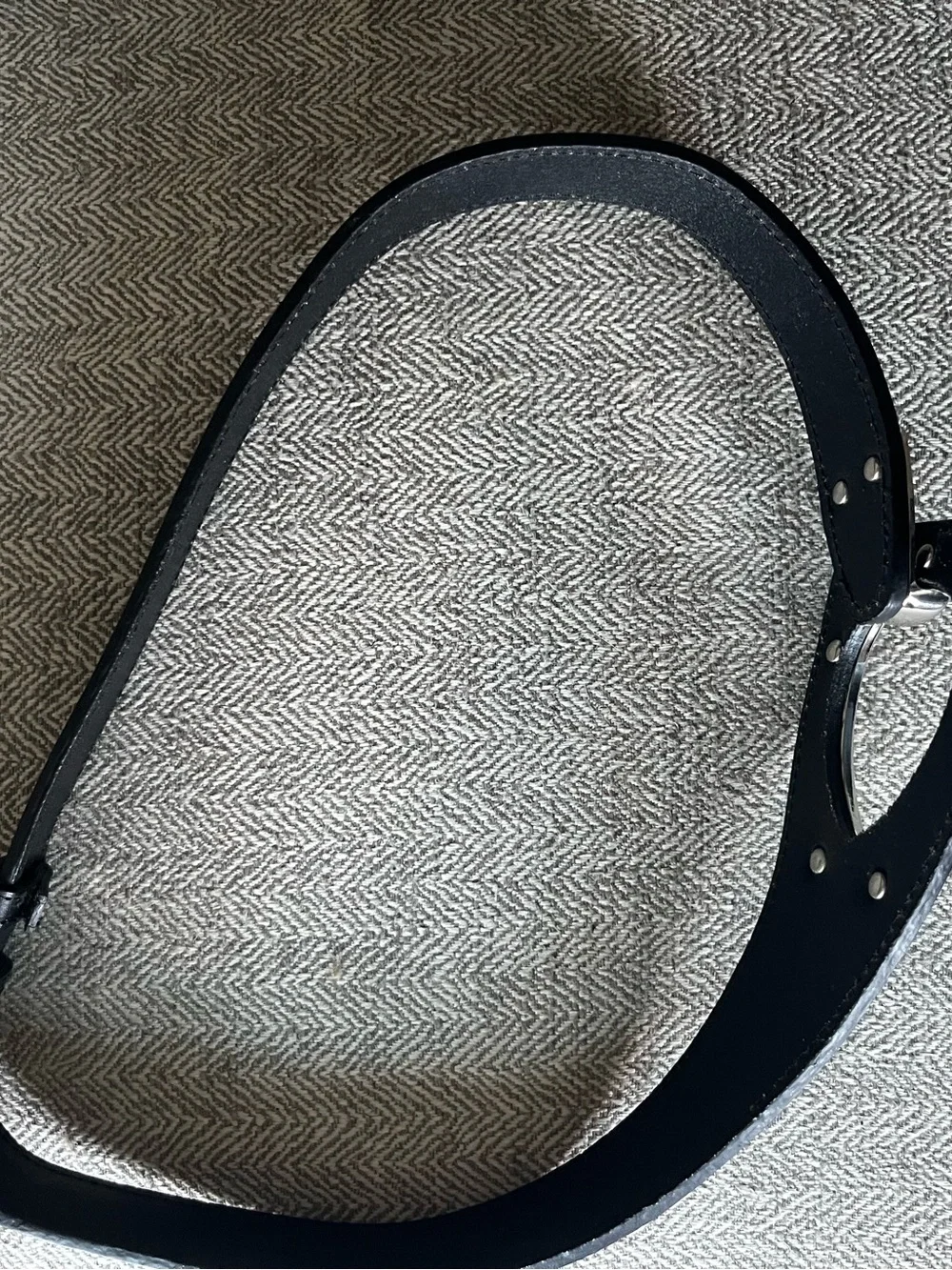 Black Leather Belt with teardrop silver tone buckle